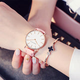 Simple White Dial Leather Strap Women's Watch