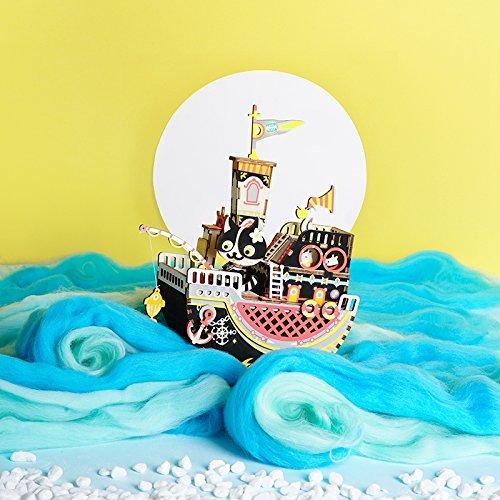 F&S 3D Wooden Puzzle DIY Music Box Kit to Build Colorful Rotating Wood Craft Kits Best Birthday for Women and Girls(Fishing Kitty)
