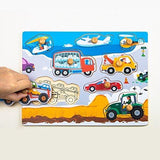 F&S Wooden Transportations Peg Puzzle Game Creative Toddler Knob Puzzle Toys Best Gifts for Toddler