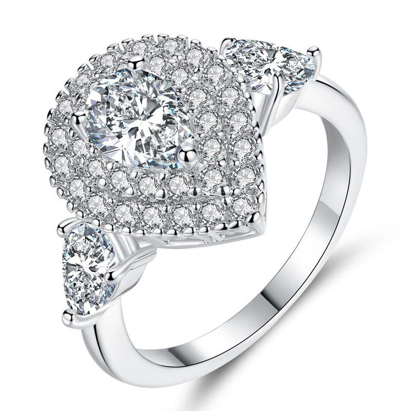Luxury Cubic Zircon Ring Copper with White Gold Plated