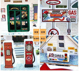 F&S Miniature Gas Station, Creative Wooden Model Building DIY Dollhouse Kit or Toys for Adults or Kids