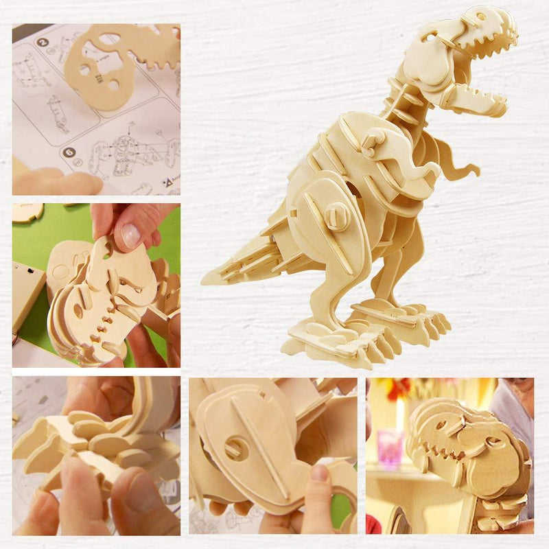 F&S Walking Trex Dinosaur 3D Wooden Craft Kit Puzzle for Kids,Sound Control Robot T-Rex Model Kits for 7 8 9 10 11 12 Year Old Boys