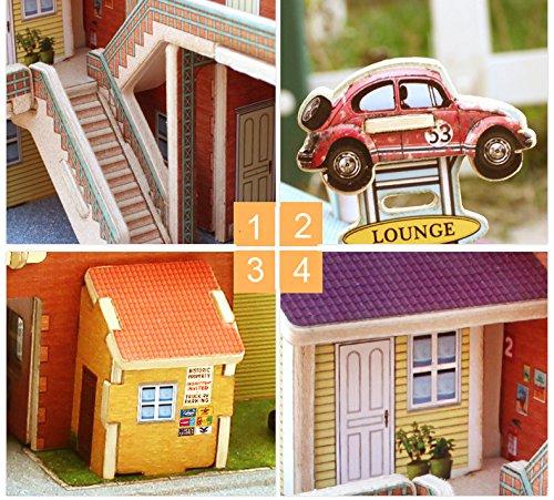 F&S Miniature Motel, Creative Wooden Model Building DIY Dollhouse Kit or Toys for Adults or Kids