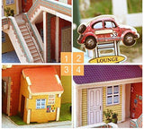 F&S Miniature Motel, Creative Wooden Model Building DIY Dollhouse Kit or Toys for Adults or Kids