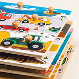 F&S Wooden Transportations Peg Puzzle Game Creative Toddler Knob Puzzle Toys Best Gifts for Toddler