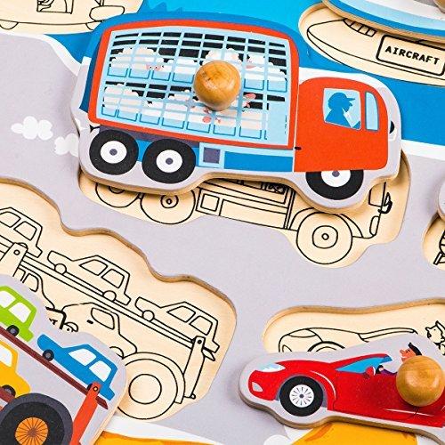 F&S Wooden Transportations Peg Puzzle Game Creative Toddler Knob Puzzle Toys Best Gifts for Toddler