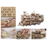 F&S 3D Assembly Wooden Puzzle Laser-Cut Locomotive Kit Mechanical Gears Toy Brain Teaser Games Best Birthday Gifts