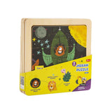 F&S Wooden Jigsaw Puzzle Set with Storage Tray - 4 Sets Baby Puzzle - Learning Preschool Toys for Toddlers Age 1 2 3 (Roket, Animal's Journey, Dinosaur Baby, Powerful Excavator)