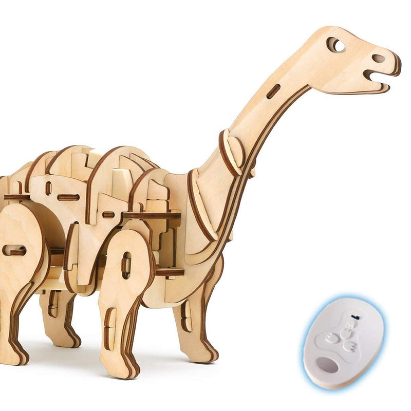 F&S 3D Wooden Dinosaur Puzzle Remote Control Toys Laser-Cut Robot Children Building Toys Cool Engineer Kit Apatosaurus