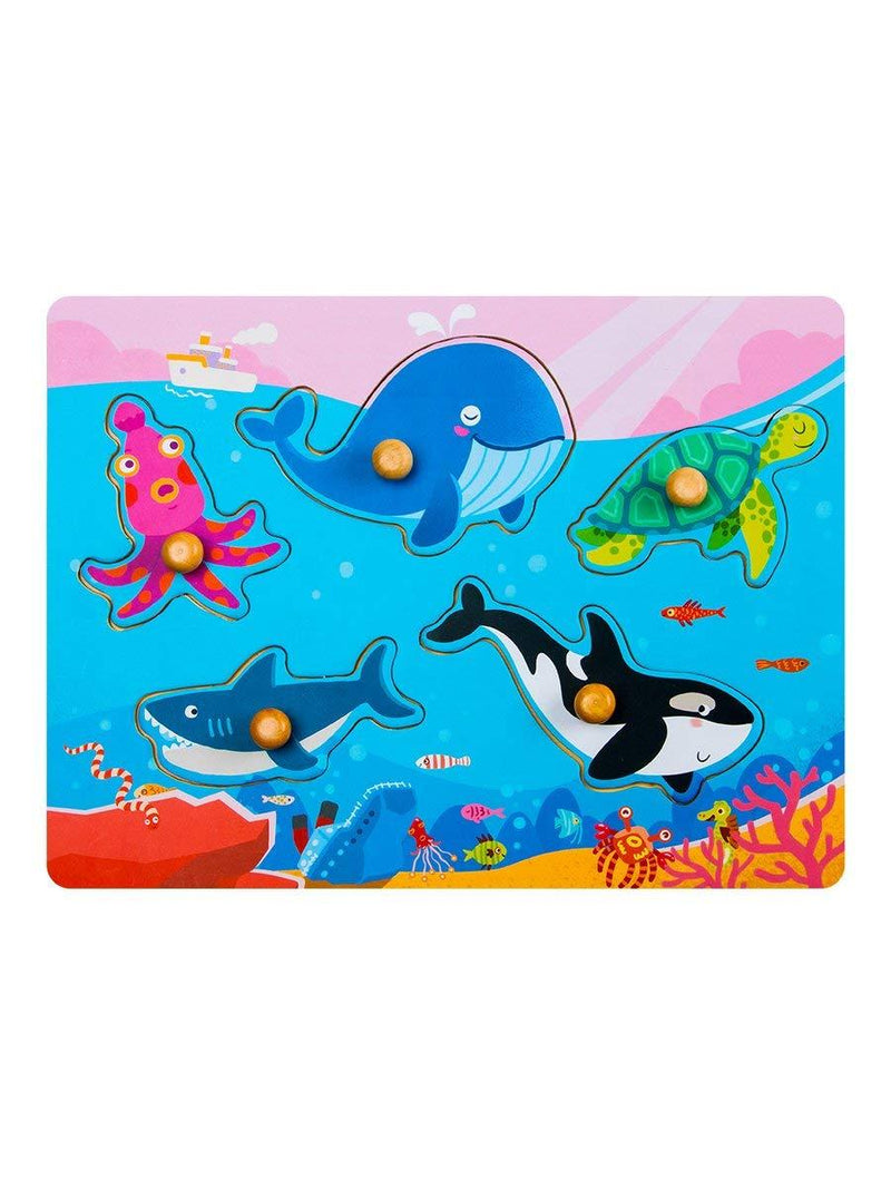 F&S Wooden Marine Animal Peg Puzzle Board Baby Shape & Color Recognition Toys for 1 2 3 Years(5pc)