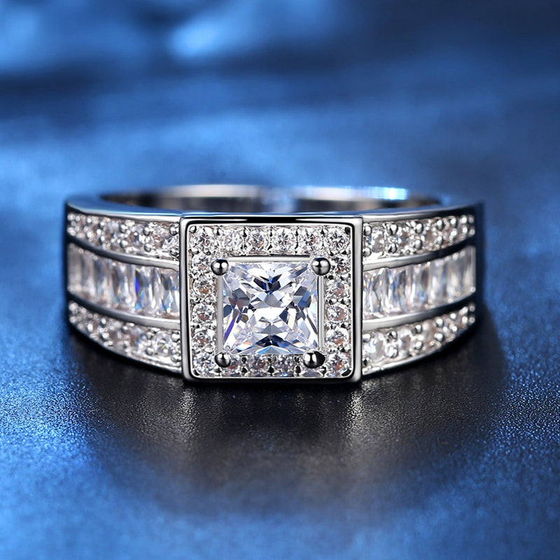 Luxury Clear Square AAAA Cubic Zircon Ring White gold Plated