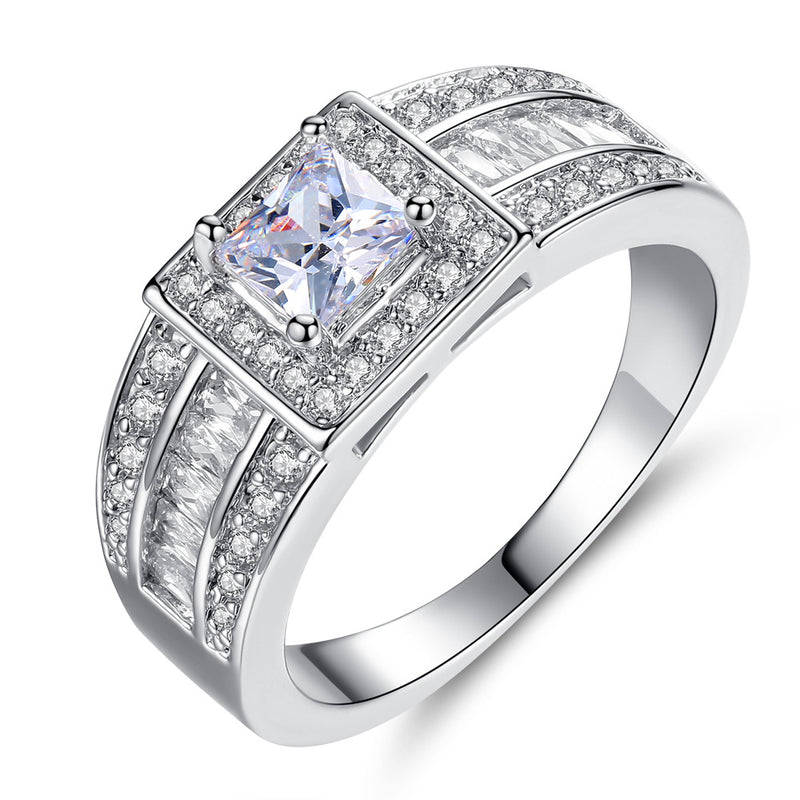 Luxury Clear Square AAAA Cubic Zircon Ring White gold Plated