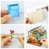 F&S DIY Dollhouse Wooden Miniature Furniture Kit Mini Green House with LED Best Birthday Gifts for Women and Girls