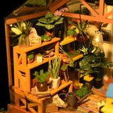 F&S DIY Dollhouse Wooden Miniature Furniture Kit Mini Green House with LED Best Birthday Gifts for Women and Girls