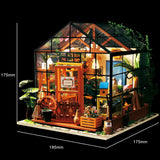 F&S DIY Dollhouse Wooden Miniature Furniture Kit Mini Green House with LED Best Birthday Gifts for Women and Girls