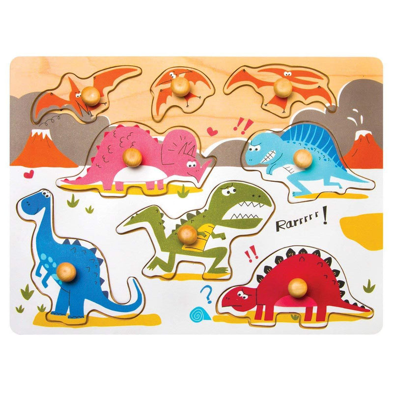 F&S Wooden Dinosaur World Peg Puzzle Easy-Hold Puzzle Game Baby & Toddler Toys for 1 2 3 Years(8pc)