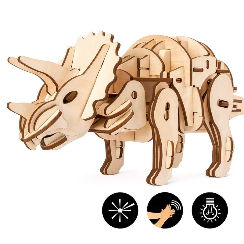 F&S Dinosaur Building Toys 3D Grown-Up Puzzles Laser-Cut Wood Craft Kits 3 Control Approaches Robot Triceratops Toys for Kids Age 7 8 9 10 11