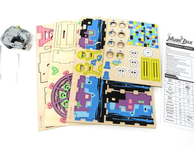 F&S DIY Craftable Music Box Set, Build Your Own 3D Wood Puzzle, Ferris Wheel, Plays Song - Castle In The Sky