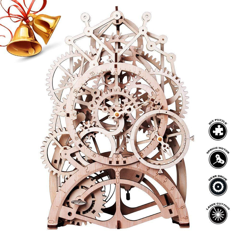 F&S 3D Assembly Puzzles Wooden Mechanical Gears Decor Laser-Cut Pendulum Clock Model Kit Best Engineering Toys for Teens
