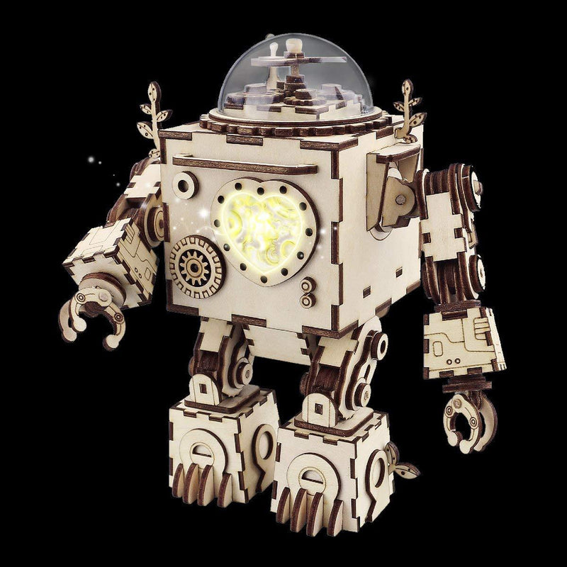 F&S 3D Puzzle Music Box Wooden Craft Kit Robot Machinarium Toy with Light Best Gifts for Women & Men
