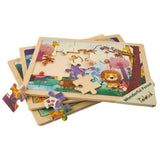 F&S Wooden Jigsaw Puzzle Set with Storage Tray - 3 Sets Baby Puzzle Games - Pre-Kindergarten Toys for Kids Age 1 2 3 (Forest, Ranch, Sea World)