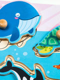 F&S Wooden Marine Animal Peg Puzzle Board Baby Shape & Color Recognition Toys for 1 2 3 Years(5pc)