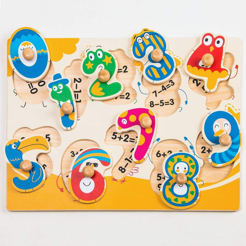 F&S Colorful Wooden Number Peg Puzzle Smooth Easy-Grab Peg Puzzle Game Valentines Day Gifts for Toddlers 1 2 3 Years