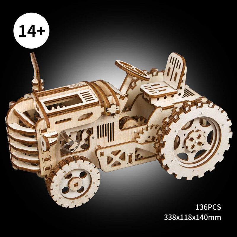 F&S Wooden Mechanical Gears Kits 3D Puzzle Brain Teaser Executive Desk Toys Best Birthday Gifts for Teens & Adults(Tractor)