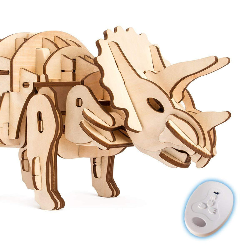 F&S Dinosaur Building Toys 3D Grown-Up Puzzles Laser-Cut Wood Craft Kits 3 Control Approaches Robot Triceratops Toys for Kids Age 7 8 9 10 11