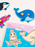 F&S Wooden Marine Animal Peg Puzzle Board Baby Shape & Color Recognition Toys for 1 2 3 Years(5pc)