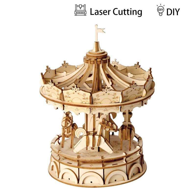 F&S DIY Wood Craft Kits Assemble Puzzle Toy Unfinished Wood Arts Projects Best Birthday Gifts Girls Women(Merry-Go-Round)
