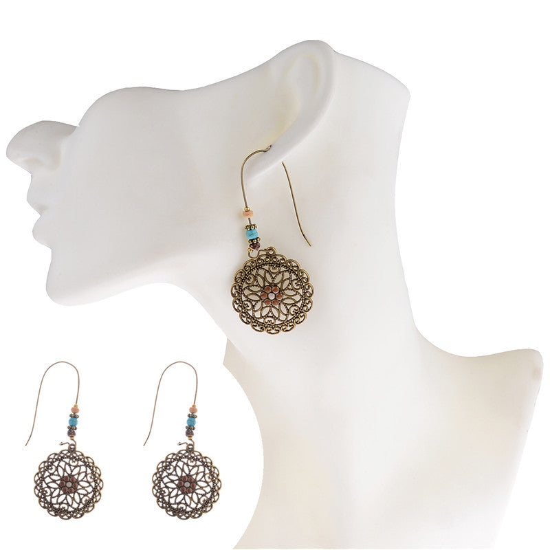 European and American retro openwork carved long earrings