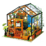 ROBOTIME DIY Dollhouse Wooden Miniature Furniture Kit Mini Green House with LED Best Birthday Gifts for Women and Girls
