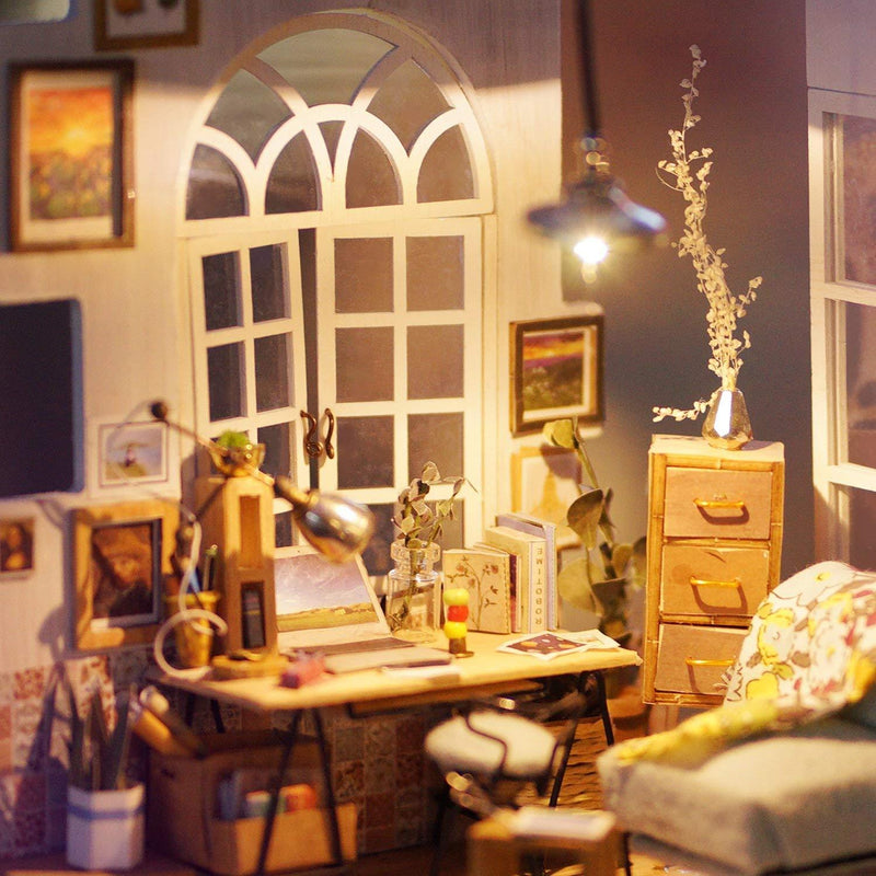 F&S Miniature Dollhouse Kit Decorations with Lights and Furnitures DIY House Craft Kits Best Birthdays Gifts for Boys and Girls (SOHO TIME)
