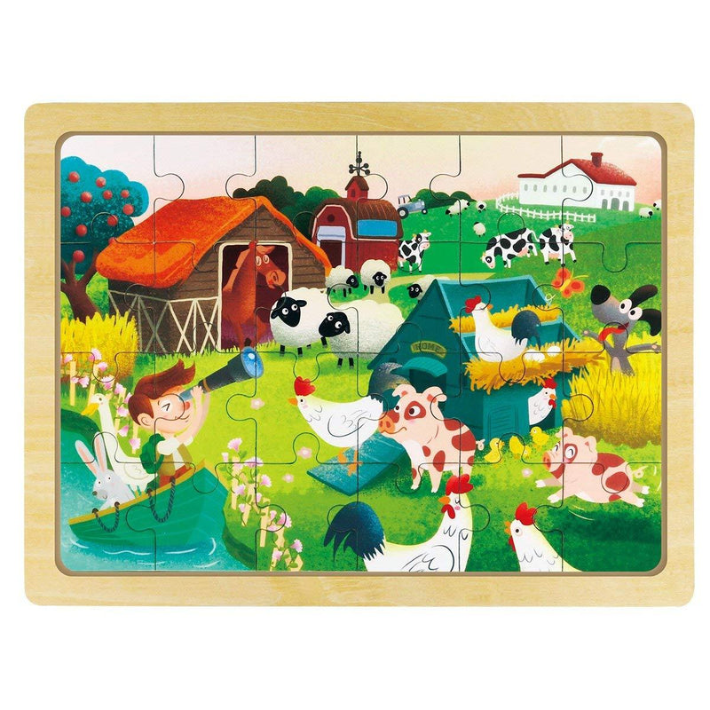 F&S Wooden Happy Ranch Jigsaw Puzzle with Storage Tray Grow-Up Puzzle Educationl Toy (24pcs)