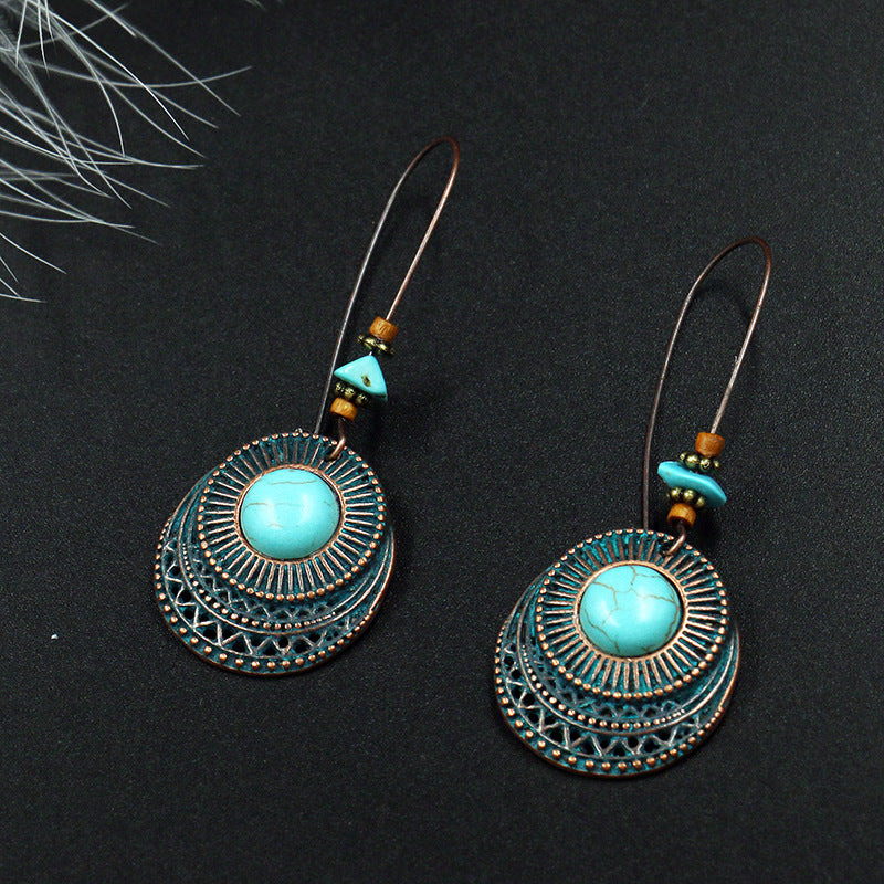 Europe and the United States new retro round turquoise large earrings
