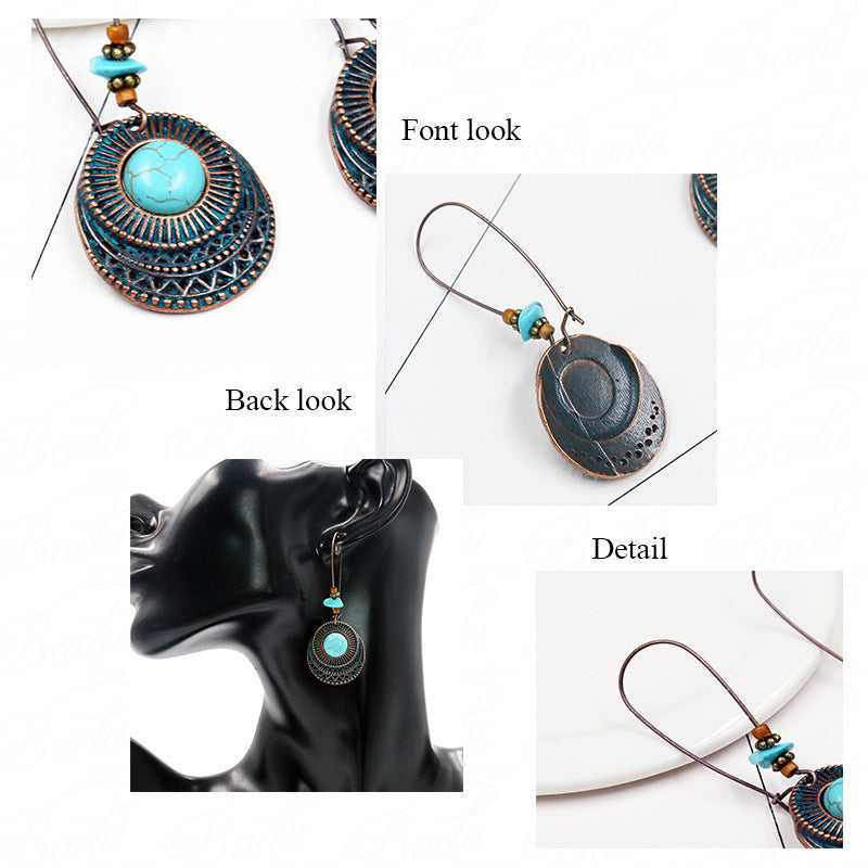 Europe and the United States new retro round turquoise large earrings