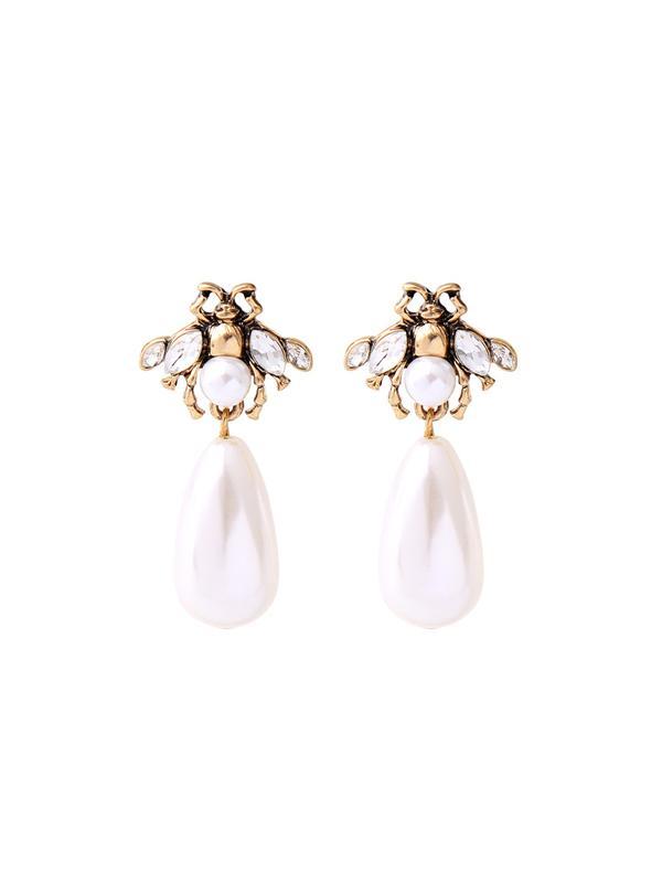 Minimalist Pearl Insect Earrings