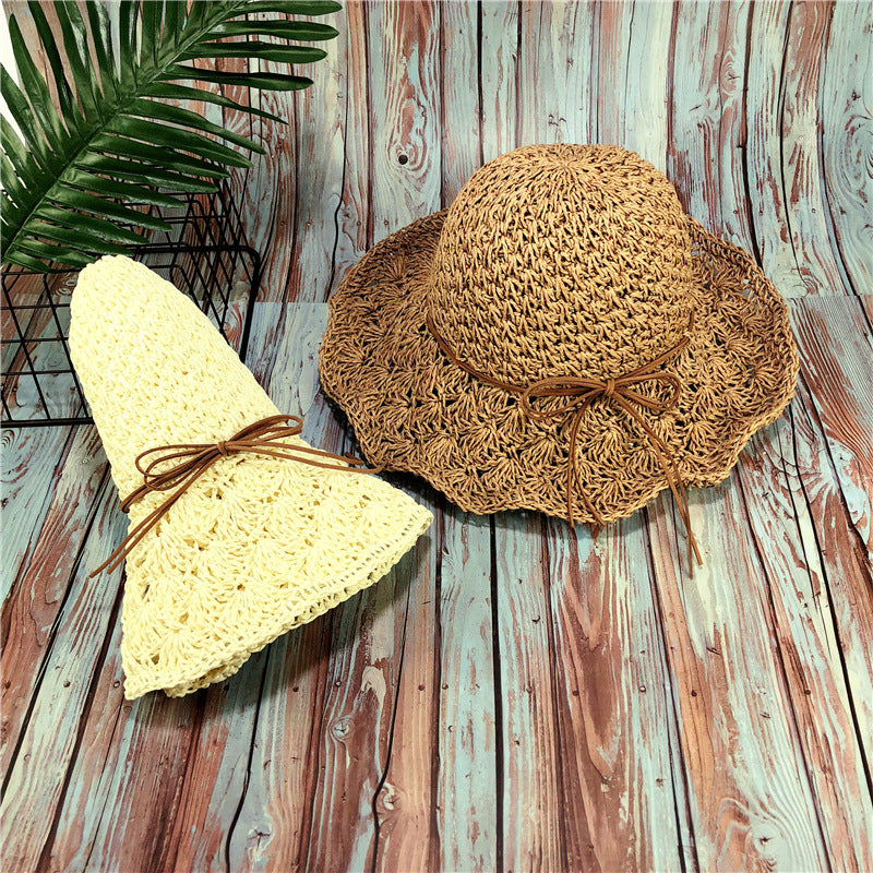 Women's rolled short short hollow beach sunhat