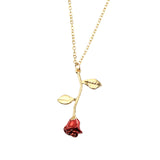European and American new creative drop delicate red rose pendant necklace