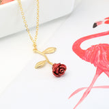 European and American new creative drop delicate red rose pendant necklace