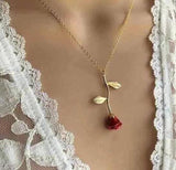 European and American new creative drop delicate red rose pendant necklace