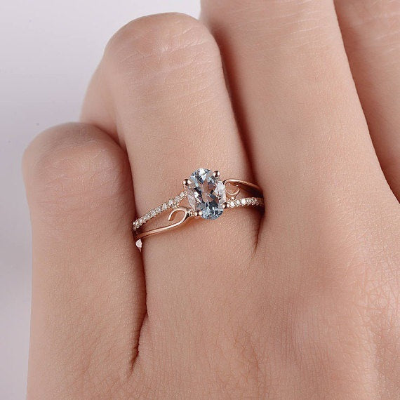 New rose gold inlaid egg shaped gemstone ring