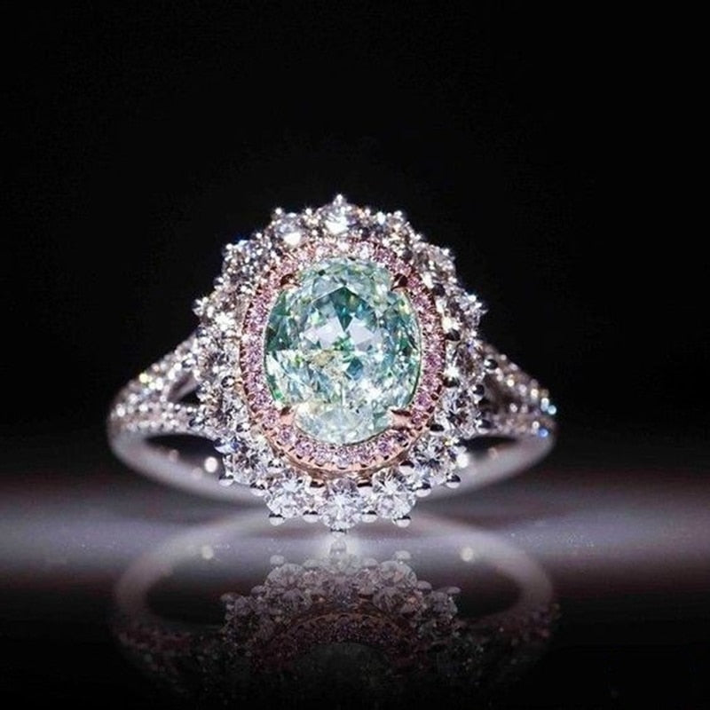 8Seasons Luxurious Rings Shiny Transparent Light Green Pink Crystal Silver Romantic Jewelry For Women Accessories Gift ,1 Piece