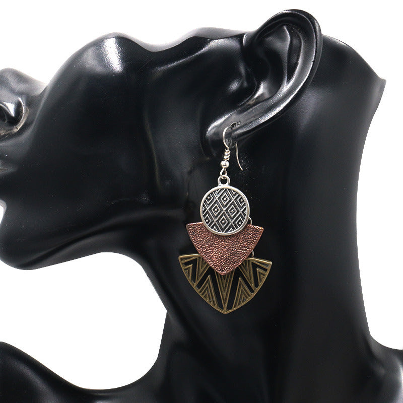 European and American fashion geometric multi-layer pendant earrings