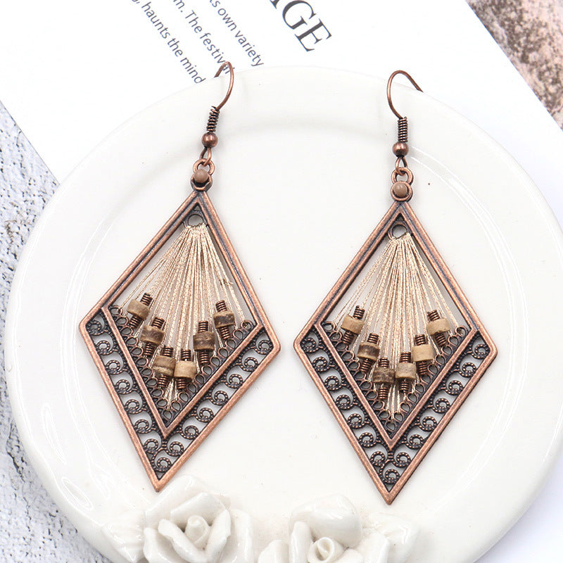 European and American handmade color line woven diamond earrings