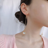 Fashion long wave irregular peach heart earrings
