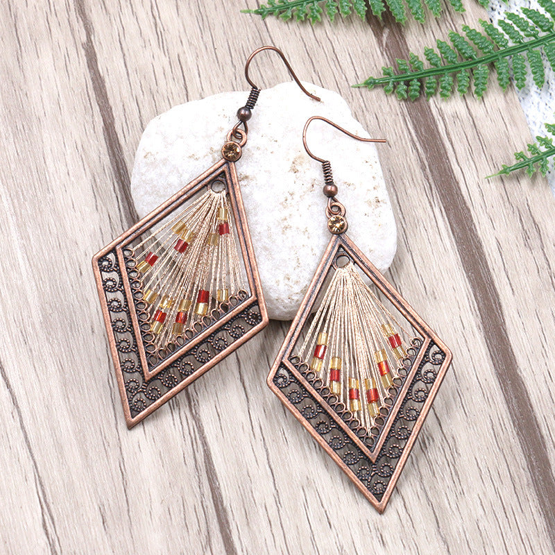 European and American handmade color line woven diamond earrings