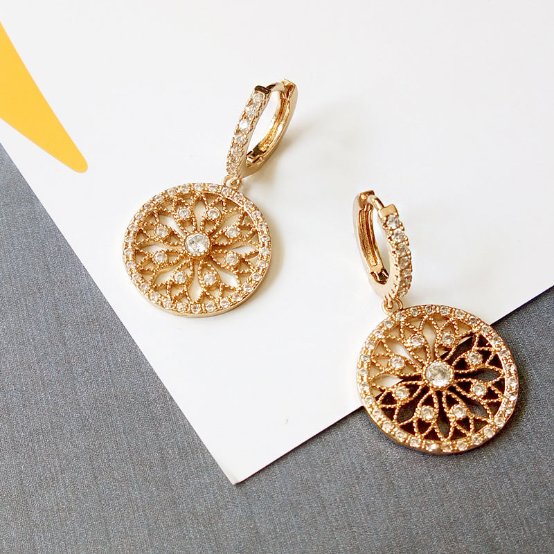New fashion circle with diamond hollow disc earrings
