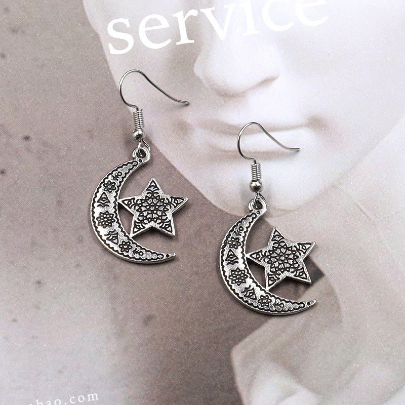 European and American fashion geometric pattern stars moon sweet girl heart earrings